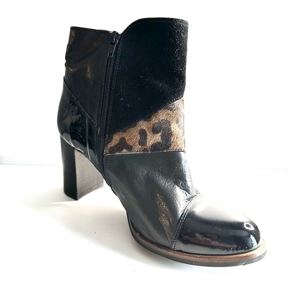 HISPANITAS Leather Ankle Heel Boots Sz 40 (8.5) Suede Pony Hair Animal Print - Picture 11 of 12